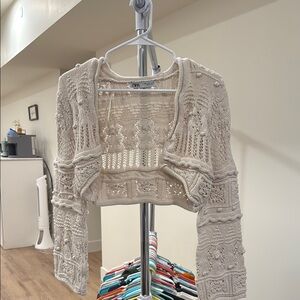 Zara Cream Knit Shrug with Geometric Lacework